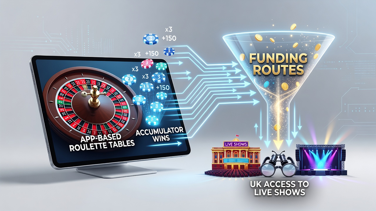 Accumulator win display on a mobile roulette app with funding route icons for crypto and e-wallets