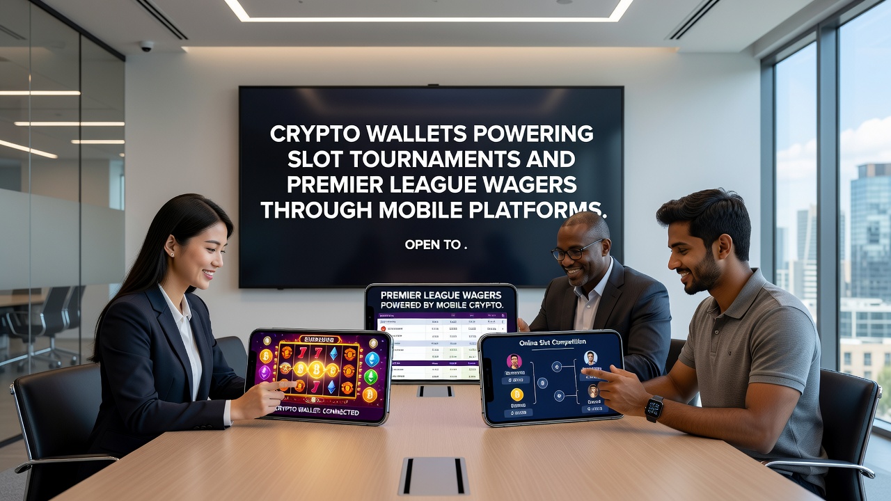 Smartphone screen showing live Premier League betting odds alongside active slot tournament progress powered by crypto wallet