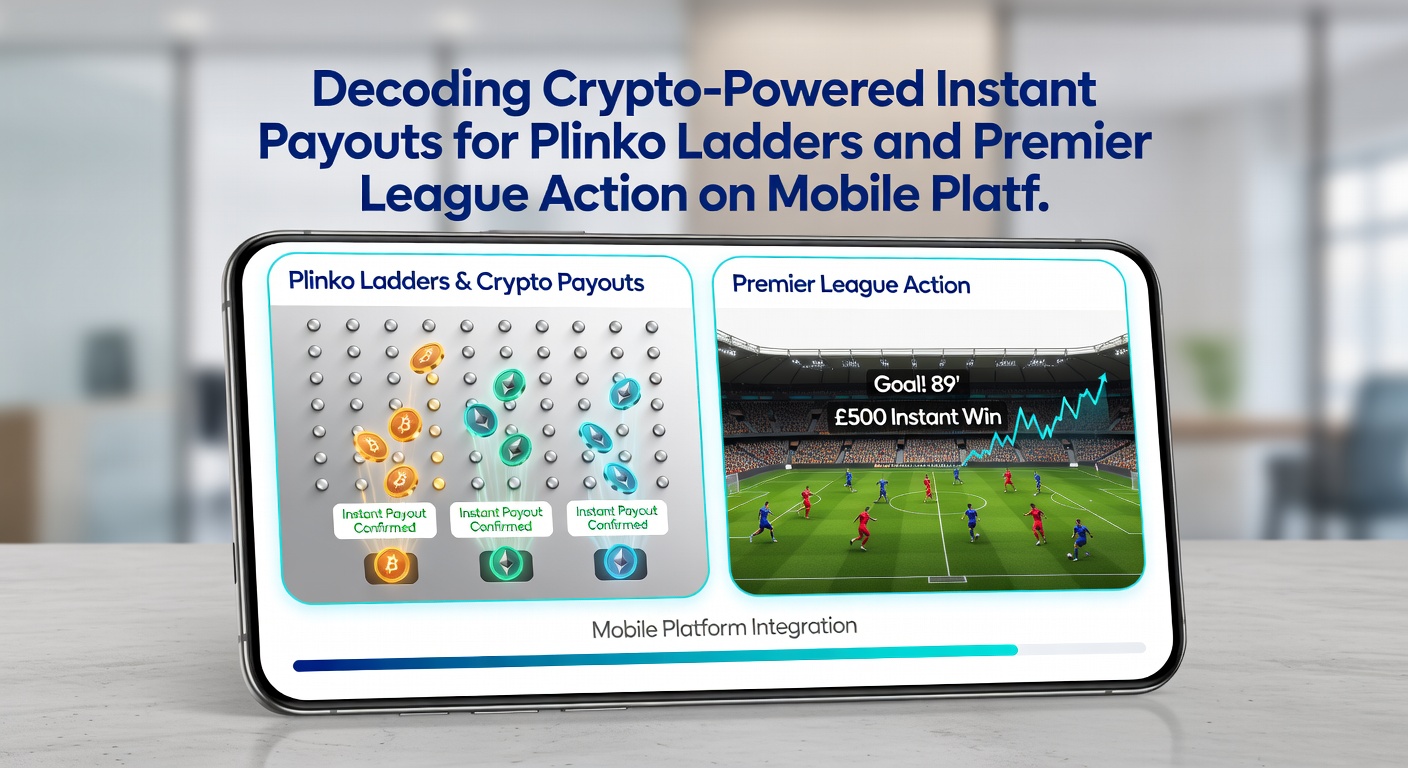 Close-up of smartphone displaying live Premier League odds next to active Plinko ladder session with crypto balance