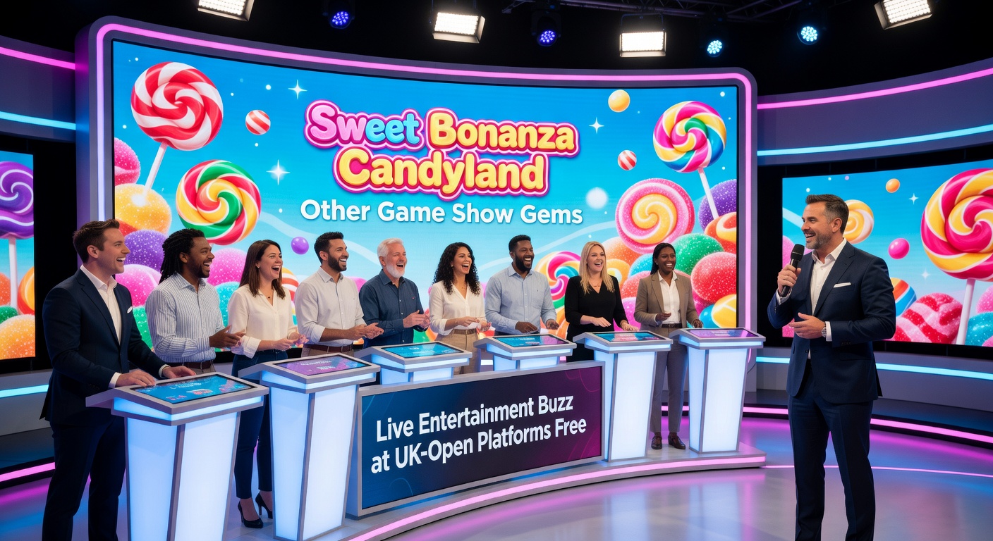 Dynamic live game show setup featuring a massive colorful wheel, bonus multipliers exploding on screen, and a lively studio audience vibe