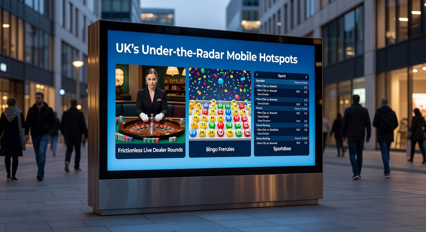 Close-up of a mobile app interface buzzing with bingo cards filling up numbers rapidly, colorful balls dropping, and a jackpot counter ticking upward amid a frenzy of player wins